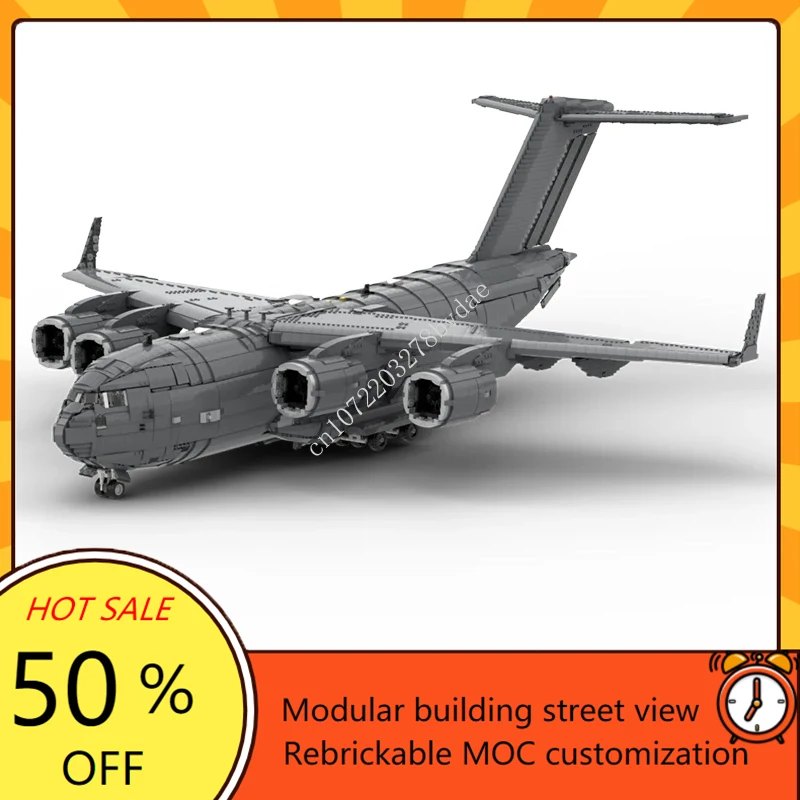 

20371 шт. строительные блоки MOC, военный гигантский Боинг C-17 Globemaster III, транспортный самолет с высокой степенью сложности, модели, кирпичи, игрушки