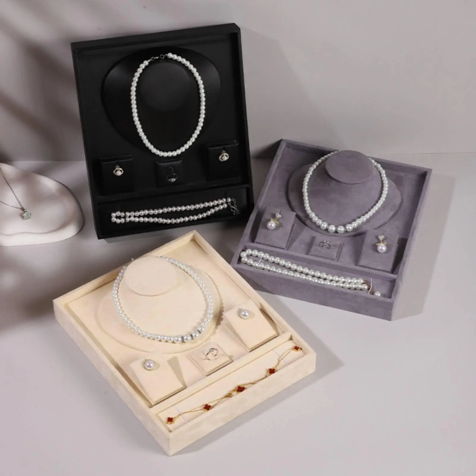 Organizer Jewelry Display Tray Multi-functional Velvet Compartment Stand for Retail and Home Use