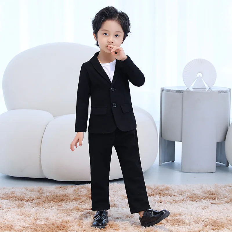 Boys Formal Blue Blazer Jacket Gentleman Kids Violin dance Show Performence White Jacket Children Wedding Birthday Party Jacket