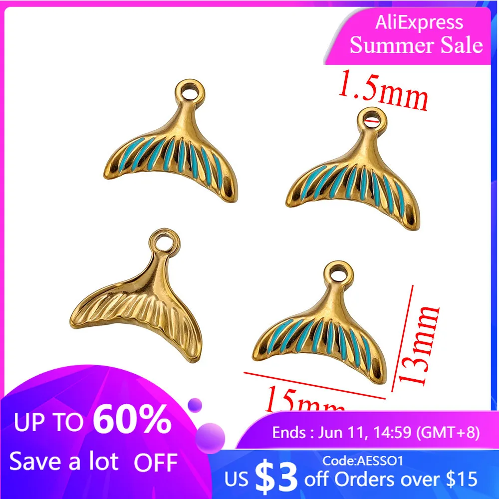 5pcs 304 Stainless Steel Enamel Fish Tail Ocean Charm for DIY Trend Necklaces Earrings Bracelet Jewelry Making Keychain Supplies