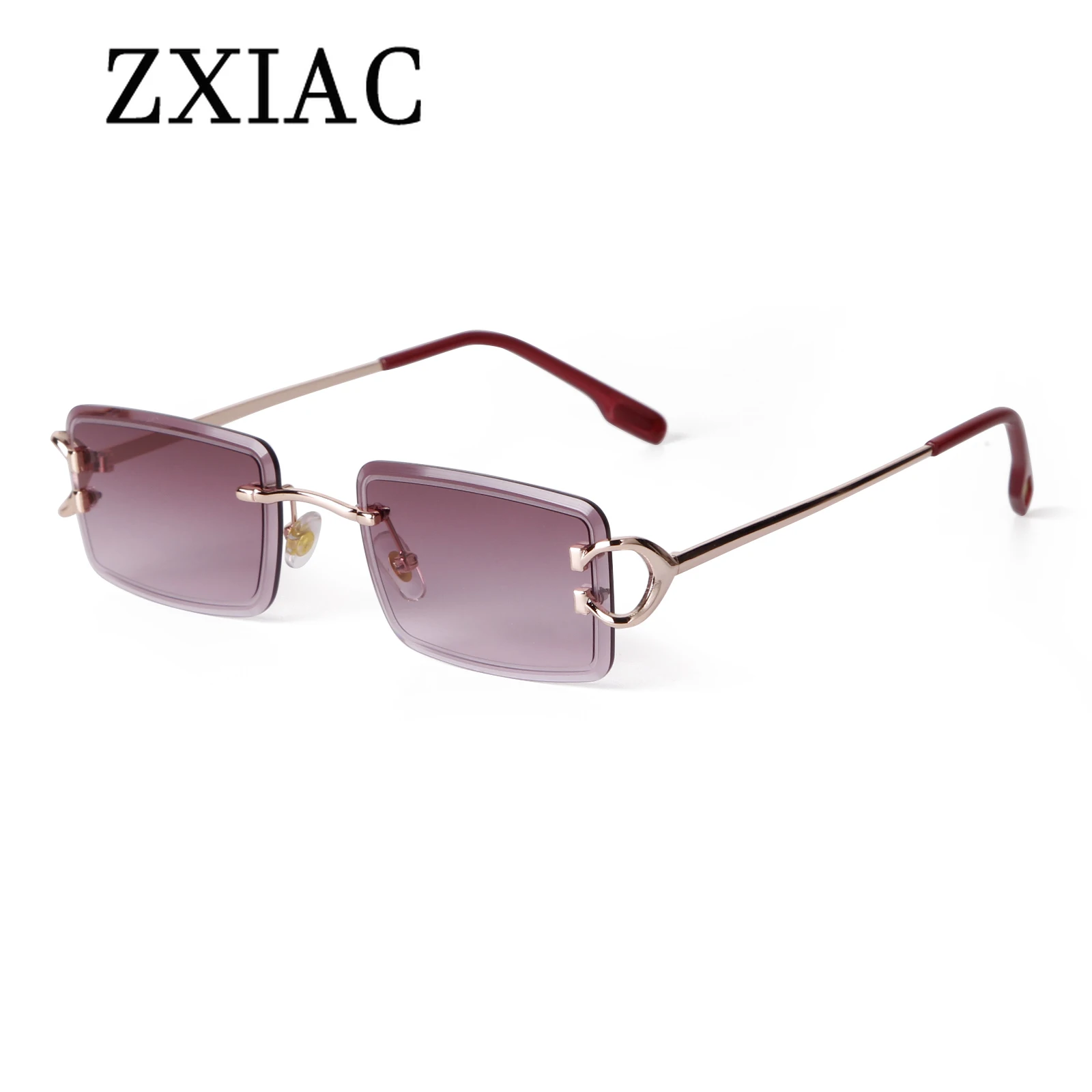 

Металлические прямоугольные солнцезащитные очки без оправы с мягким футляром, женские брендовые роскошные дизайнерские солнцезащитные очки, сумка с градиентными оттенками линз, очки