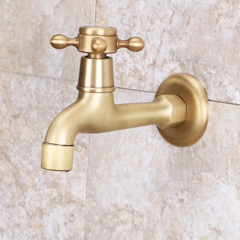 Antique Brass Finish Long Garden Use Bibcock Faucet Tap Crane Wall Mount for Bathroom And Washing Machine Water Supply