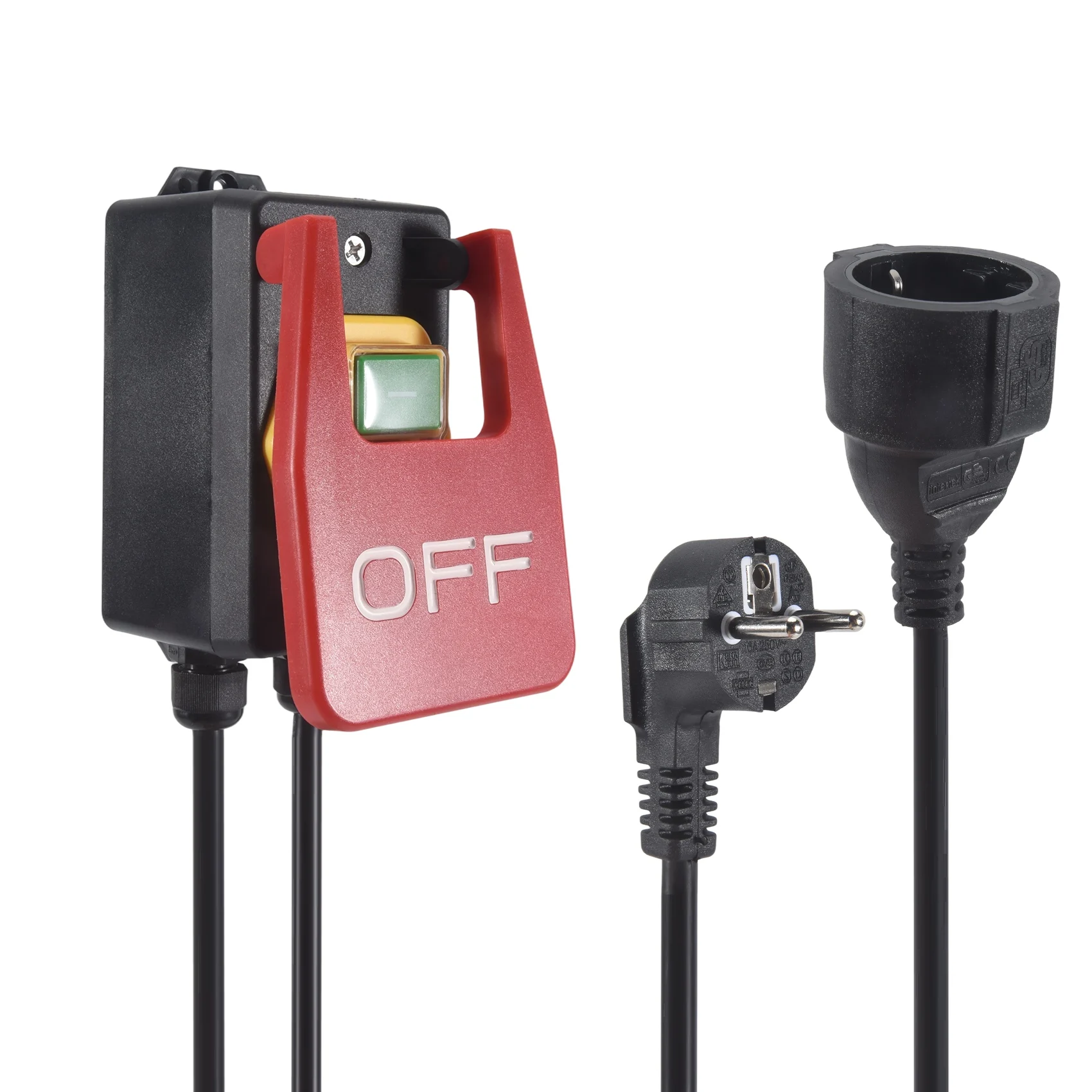 220V Single-Phase On/Off Switch, Safety Switch, Zero Voltage Switch With Socket, Emergency Off Switch EU Plug-A57M