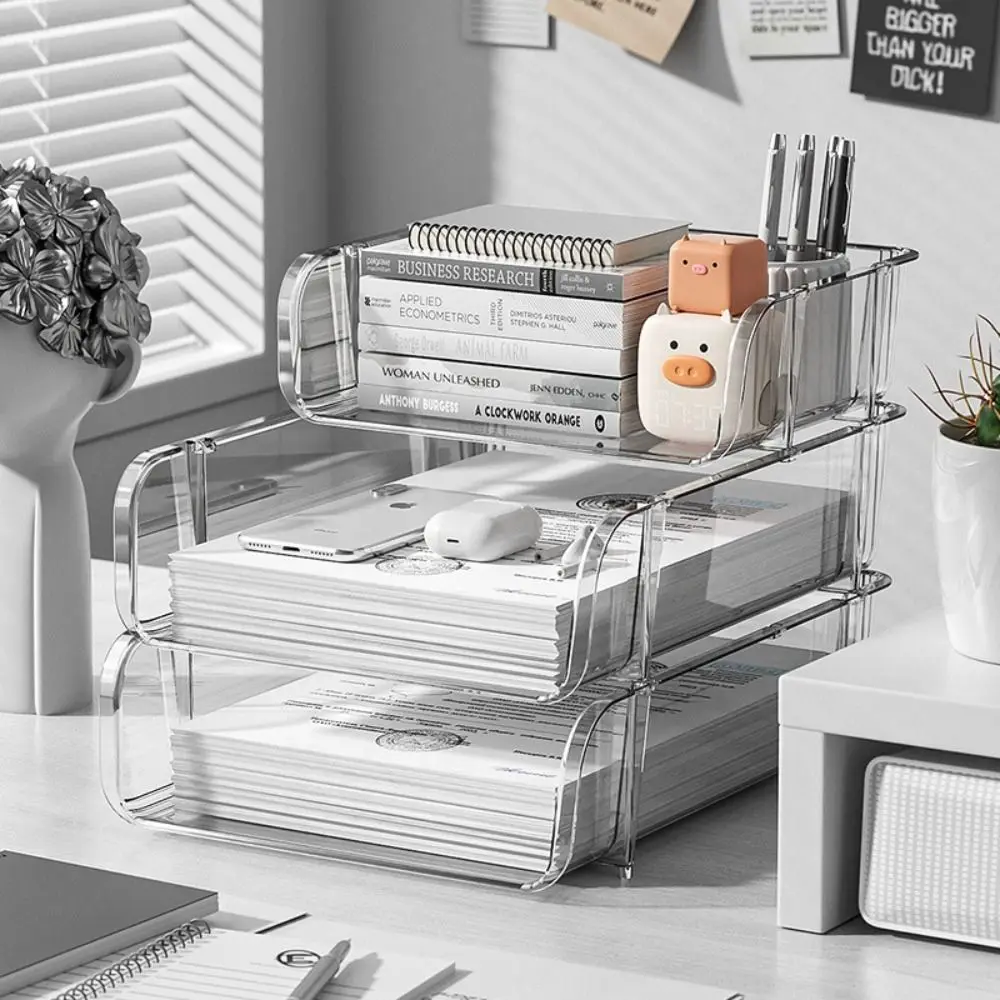 Multifunctional Minimalism File Storage Tray Stackable INS Style A4 File Rack Durable Desktop Organizer Documents
