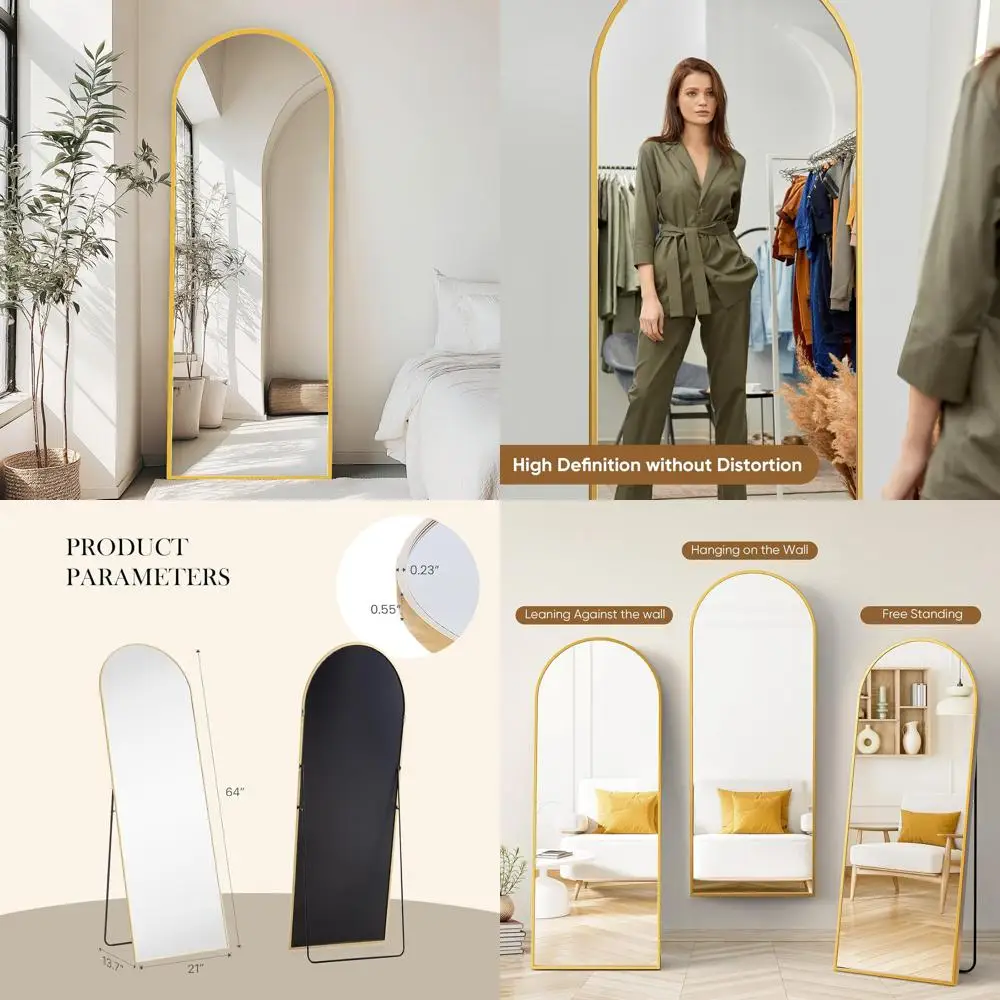 Miroir sur pied pleine longueur, cadre en aluminium 64x21, miroir de chambre à coucher et de salle de bain pour la décoration murale