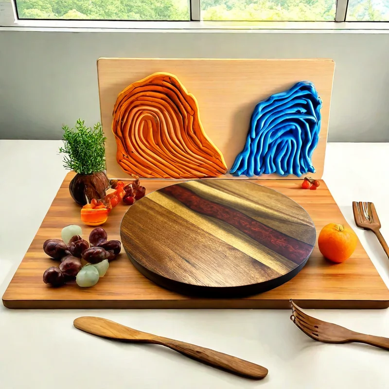 9.8 Inch Round Resin Acacia Wood Cutting Board, Kitchen Steak Tray, Fruit Cutting Board, Cheese Board, Bread Dessert Tray