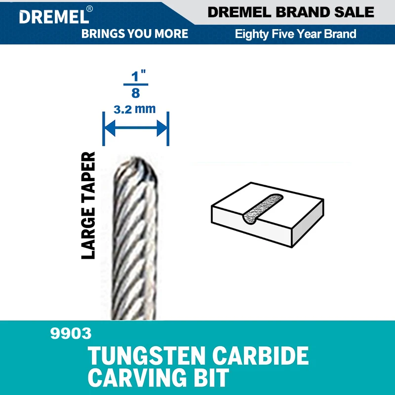 Dremel 9903 3.2mm Tungsten Carbide Carving Bit Engraving Shaping Smoothing Rotary Accessory for Wood Metal Ceramic Plastic