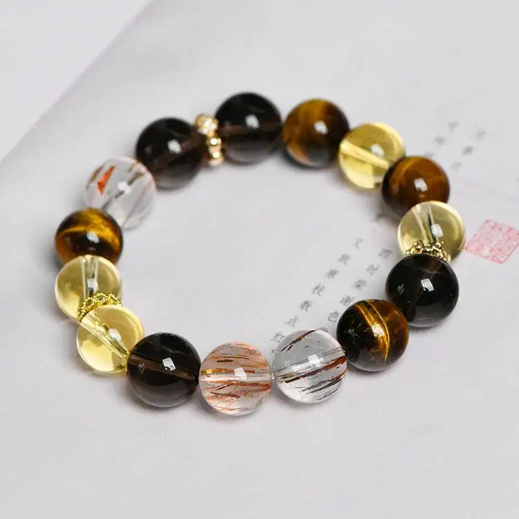 2025New Designer Yellow Citrine and Smoky Quartz Black Gold Wealth Bracelet - Stylish and Prosperous Accessory