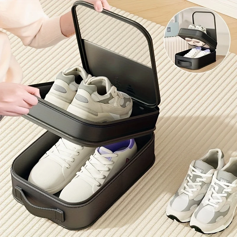 Black Durable Travel Shoe Bag, Holds 3 Pairs, Dustproof & Breathable, Comfort Grip Handle, High-Capacity Storage