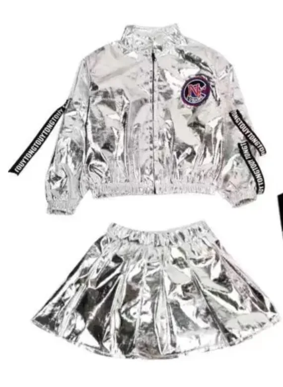 1set/lot Boy Girl Hip-Hop Set Silver Color Jazz Dance Costume Performance Jazz Clothes Dance Costume