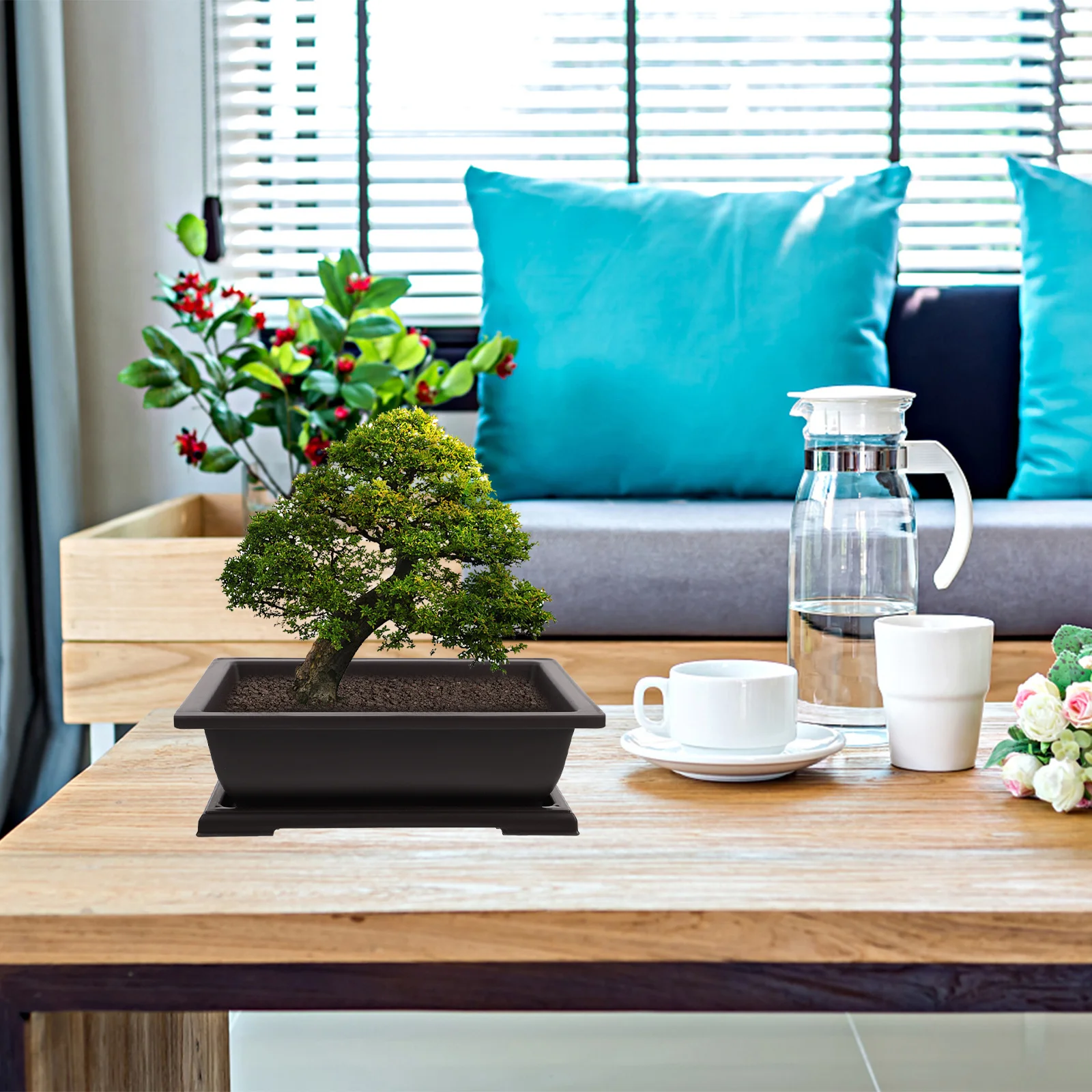 

Plastic Flower Pot Simple Design Modern Lightweight Garden Plant Container with Tray Suitable for Succulent Orchid Cactus