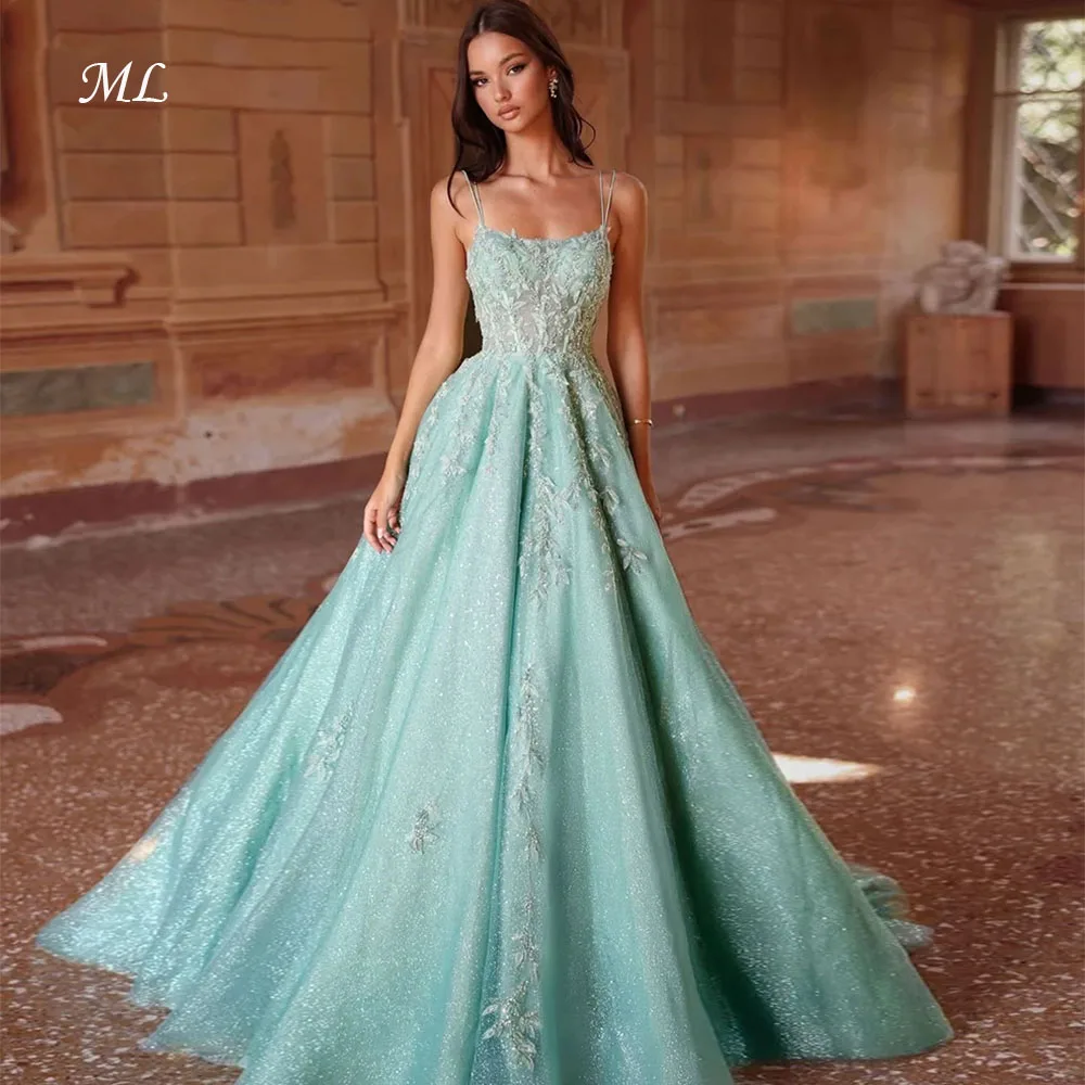 

Изысканное вечернее платье ML с аппликациями и бисером, 2025, на тонких бретельках, длинное, мятно-зеленое, для свадьбы, вечеринки, выпускного бала, Robe De Soiree