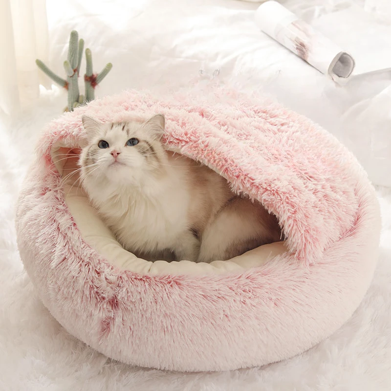 Pet Cat Nest Autumn and Winter Crystal Velvet Warm Round Half Pack Cat Nest Comfortable Sleep Pet Supplies