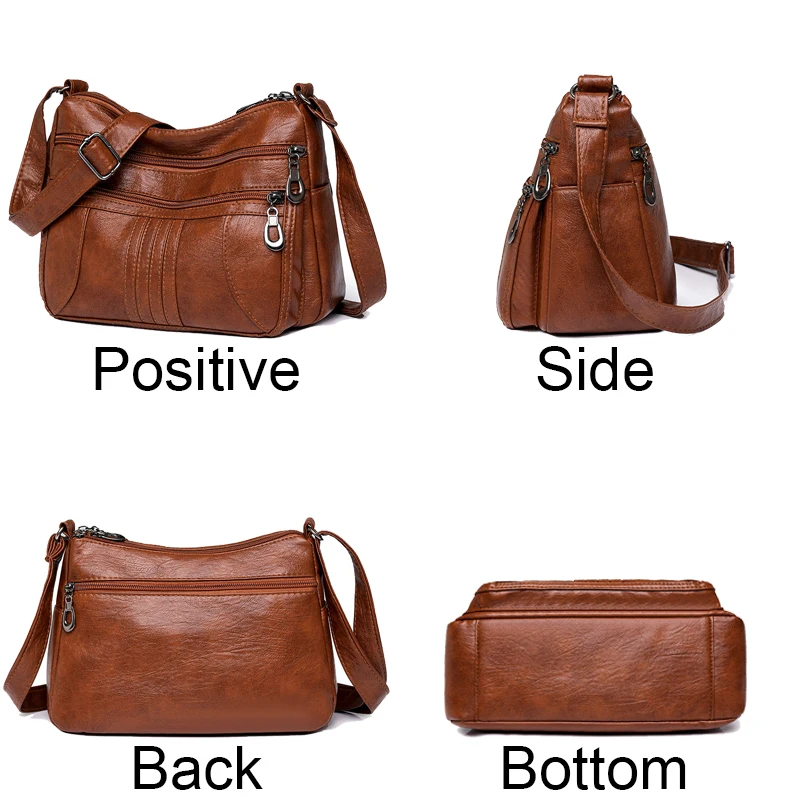 Bolsos de mano de cuero suave con múltiples bolsillos para mujer, bolsos de lujo, bolsos cruzados de hombro de diseñador, envío gratis