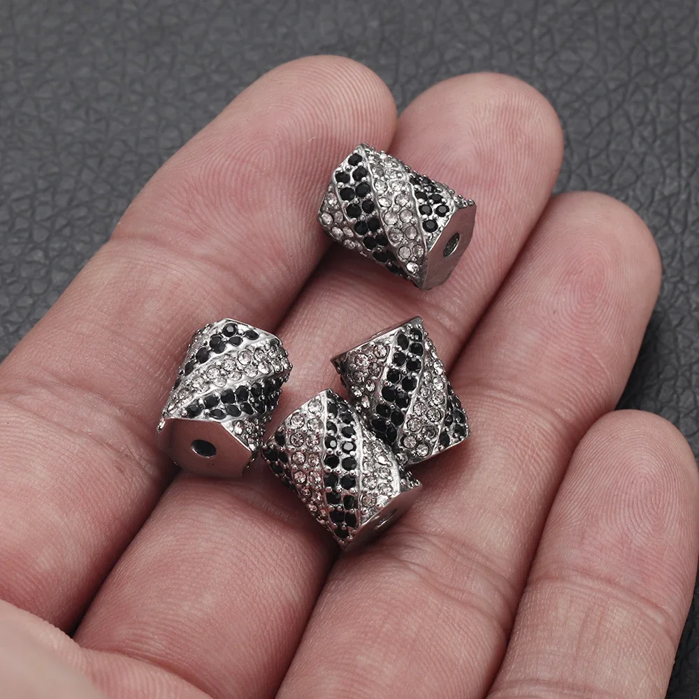 Stainless Steel Spacer 2mm Small Hole Metal Bead With Zircon Stone Charm Slider DIY Beaded Bracelet Making Jewelry Findings