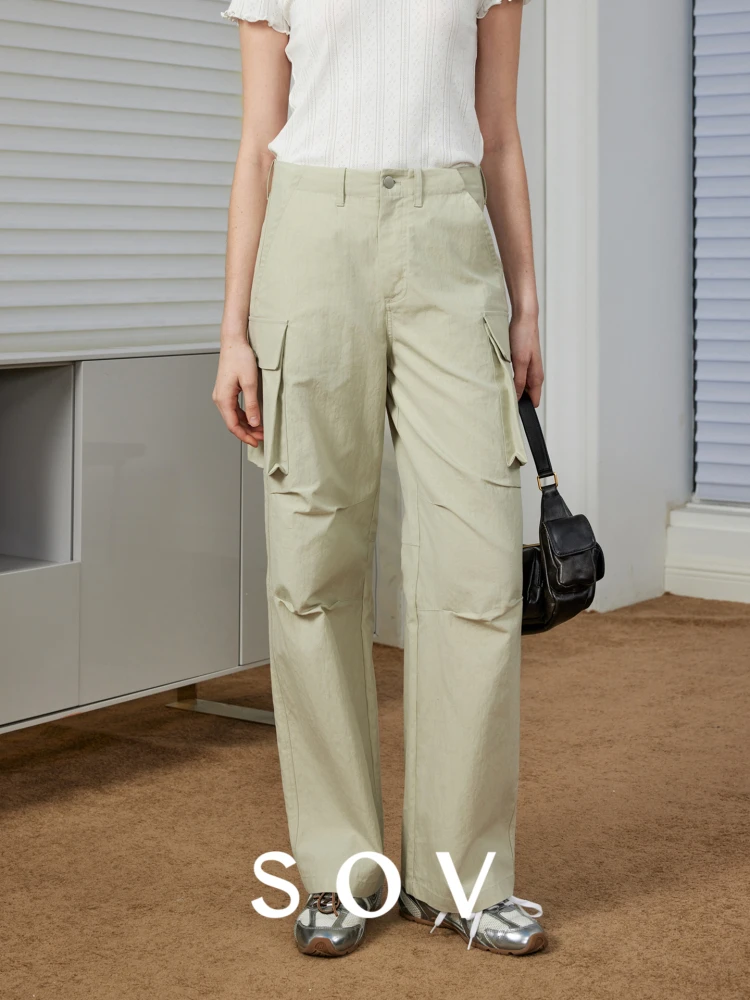 

Летние повседневные дышащие брюки SOV в американском стиле, модные широкие брюки с застежками, из приятного для кожи смесового хлопка