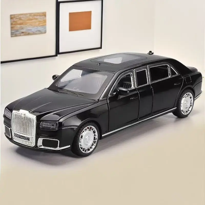 1/24 Aurus Senat Alloy Limousine Luxy Car Model Diecast Metal Bulletproof Vehicle Car Model Simulation Sound Light Kids Toy Gift