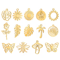 5pcs/Lot Wholesale Stainless Steel Mini Flower Charms Tree Leaf  Pendant Girl DIY Necklace Earrings Bracelets For Jewelry Making