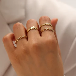 WILD & FREE Luxury Zircon Crystal Stainless Steel Rings for Women Geometric Flower Butterfly Wedding Jewelry Gifts
