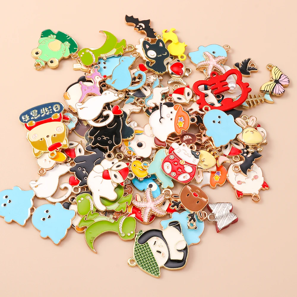 Leslie 10 Stück Emaille Tier Charms Panda Katze Ente Frosch Pinguin Anhänger für Schmuckherstellung DIY Halsketten Ohrringe Schmucksuche – Detail 2