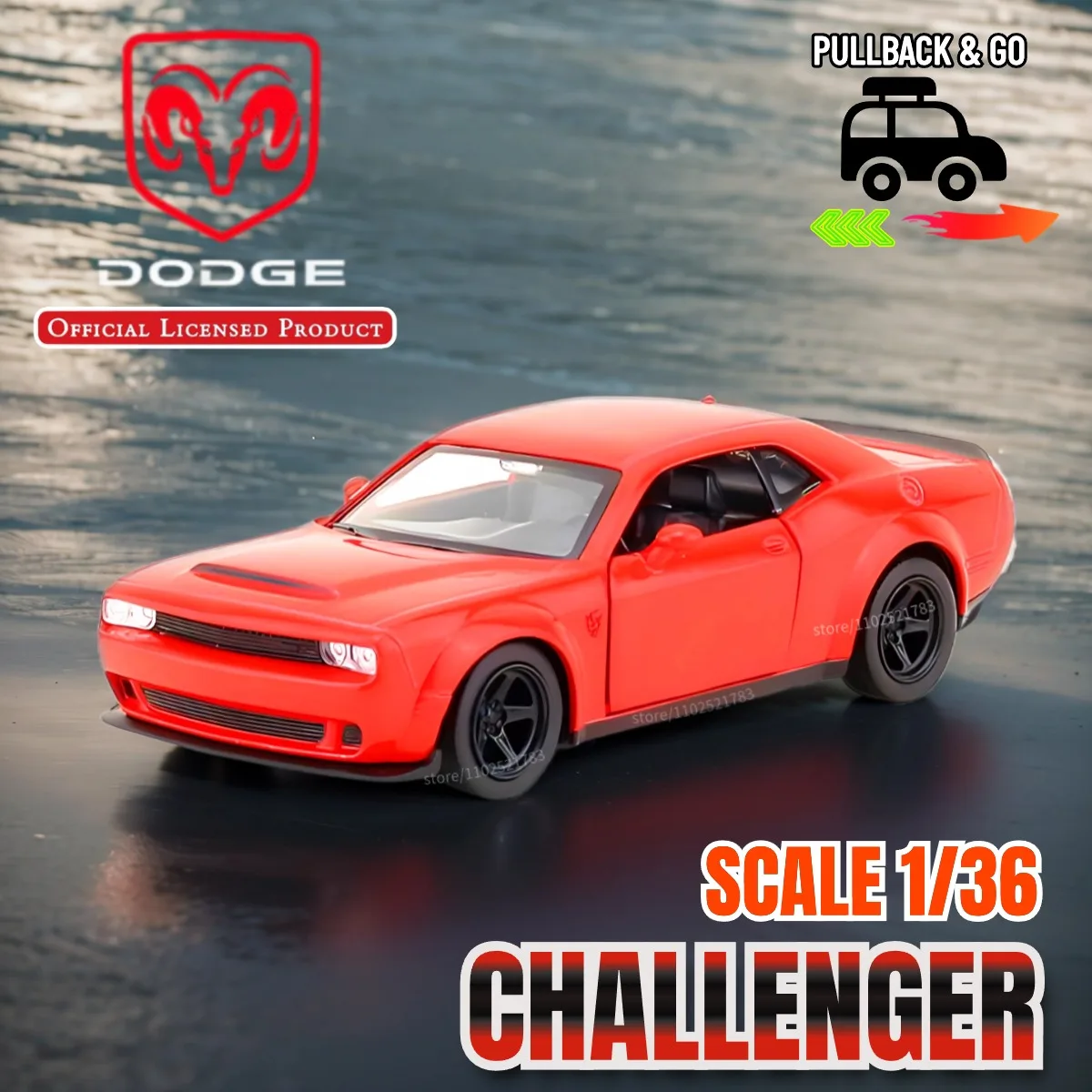 

Dodge Challenger 1:36 Scale Pullback Toy Car Model Official Licensed Alloy Diecast Vehicle Replica Xmas Gift Kid Boy Toy