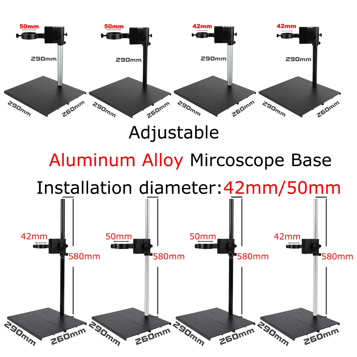 

YIZAHN Adjustable 29cm*26cm Aluminum Alloy Mircoscope Base 42mm 50mm Microscope Bracket 29cm Microscope Repair Soldering Tools