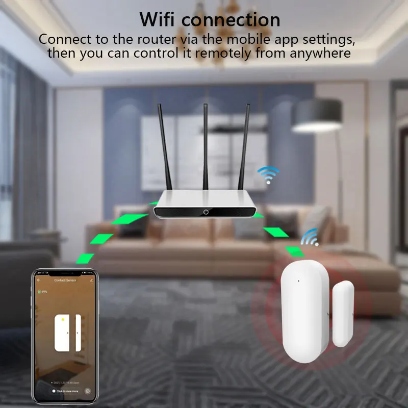 Tuya WiFi Door Sensor Door Open / Closed Detectors Home Security Alarm System Compatible With Alexa Google Home Smart Life APP