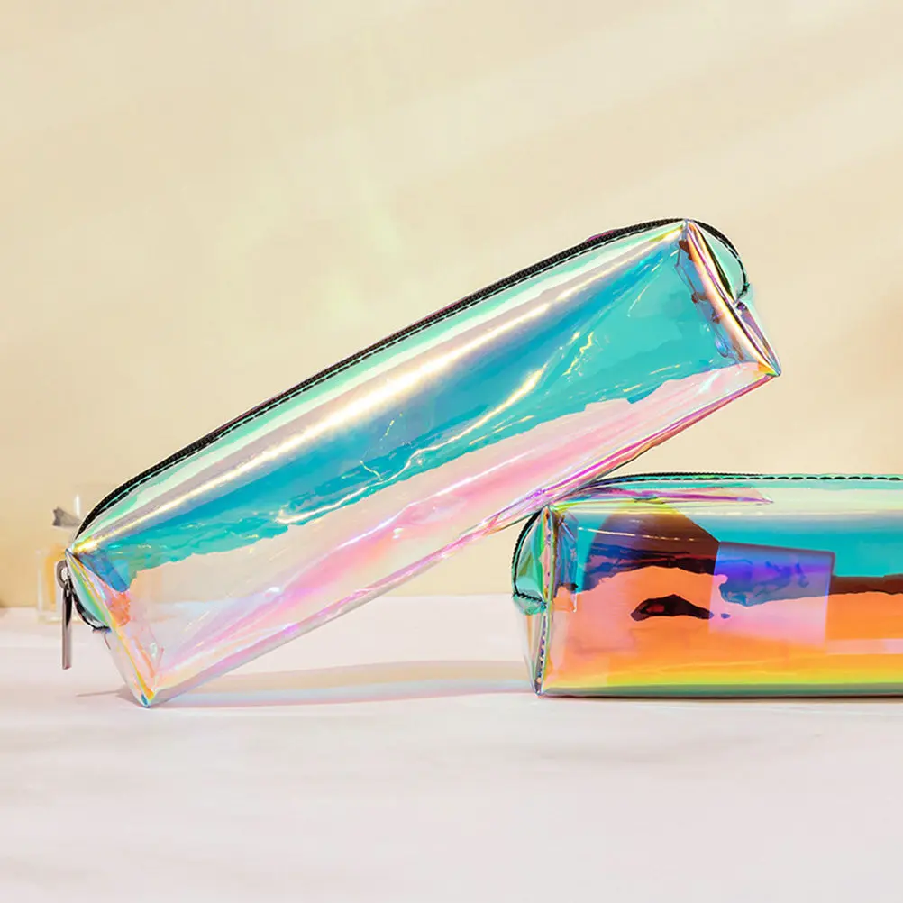 Bolsa de caneta à prova d'água de pvc premium, 2 peças, multifuncional, com zíper, bolsa de maquiagem, tamanho pequeno, grande capacidade, à prova de poeira, artigos de papelaria