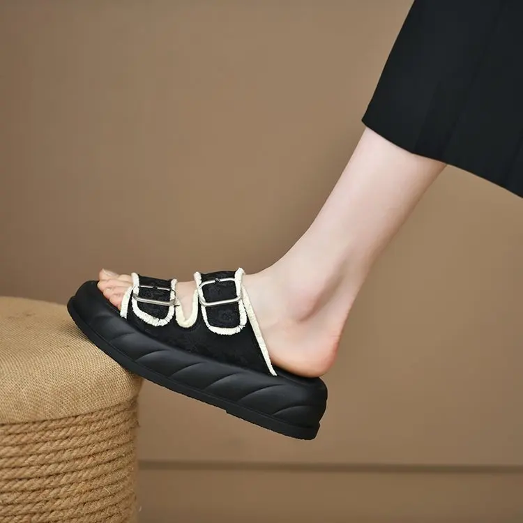 Glitter Slides High-Heeled Shoes Lady Ladies' Slippers Summer Clogs Woman Pantofle Platform Jelly Beach 2025 Flat Cotton Fabric image 3