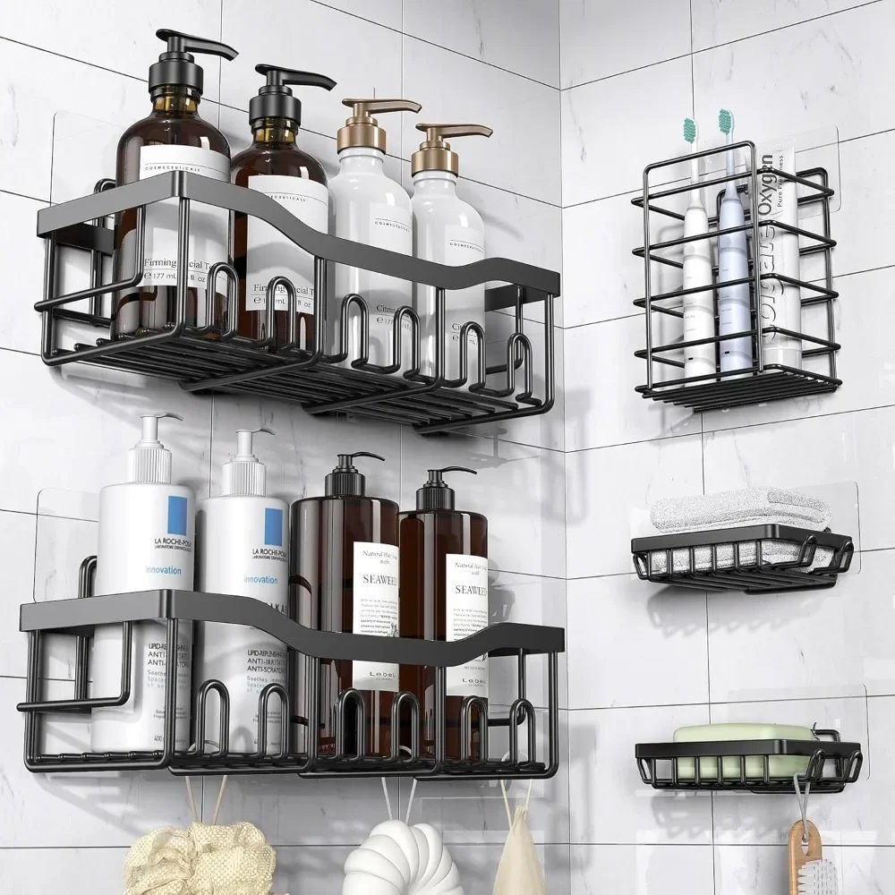 

4 Pack Adhesive Shower Caddy Rustproof Stainless Steel Large Capacity No Drilling Organizer Shelves for Bathroom Storage