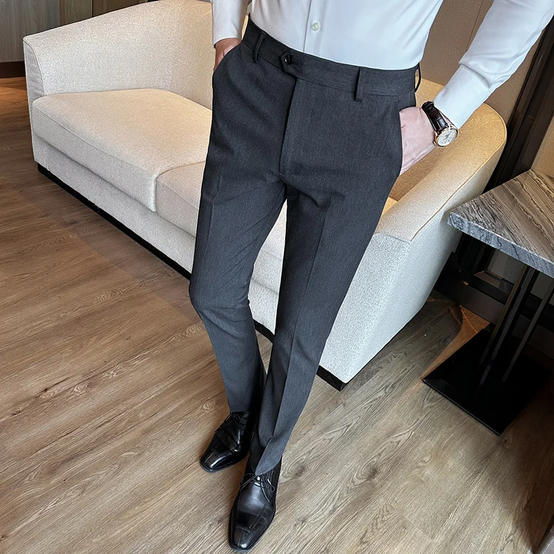 Pantaloni da lavoro di alta qualità primaverili da uomo pantaloni da ufficio Slim Fit in tinta unita moda uomo