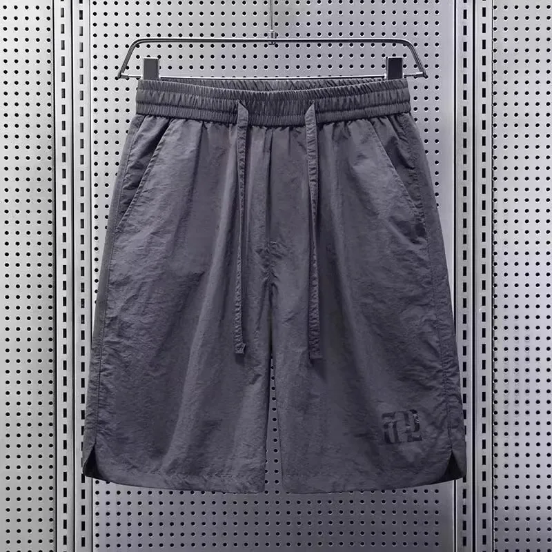 

Мужские пляжные брюки из ледяного шелка Qui Dry, повседневные, длиной пять четвертей, со средней талией, молодежные летние модные базовые цвета