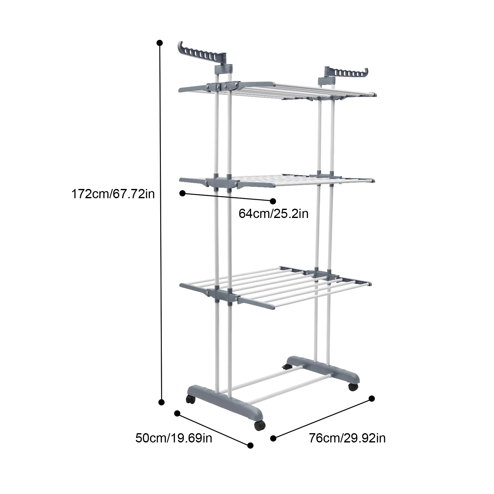 4 Tier Metal Clothes Rail with Wheels ,7 Windproof Hooks Clothes Horses Rack ,Laundry Garment Dryer Stand with 2 Side Wings