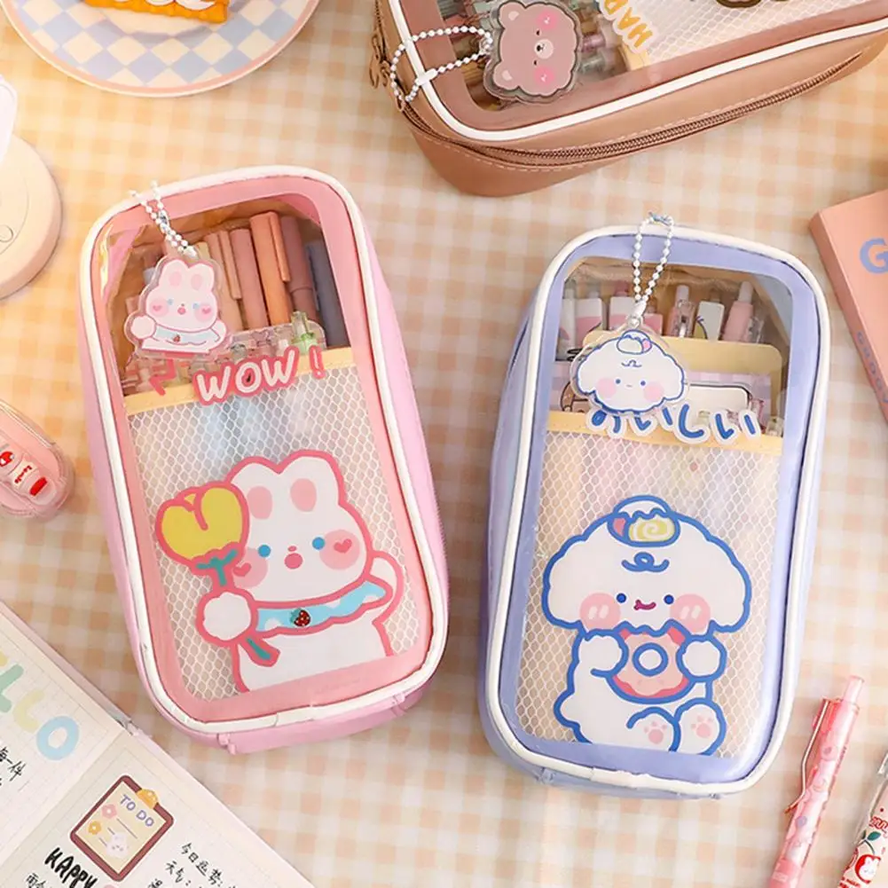 Pen Case Fashion Flower Rabbit Pen Storage Bag Large Capacity Smooth Zipper Stationery Case