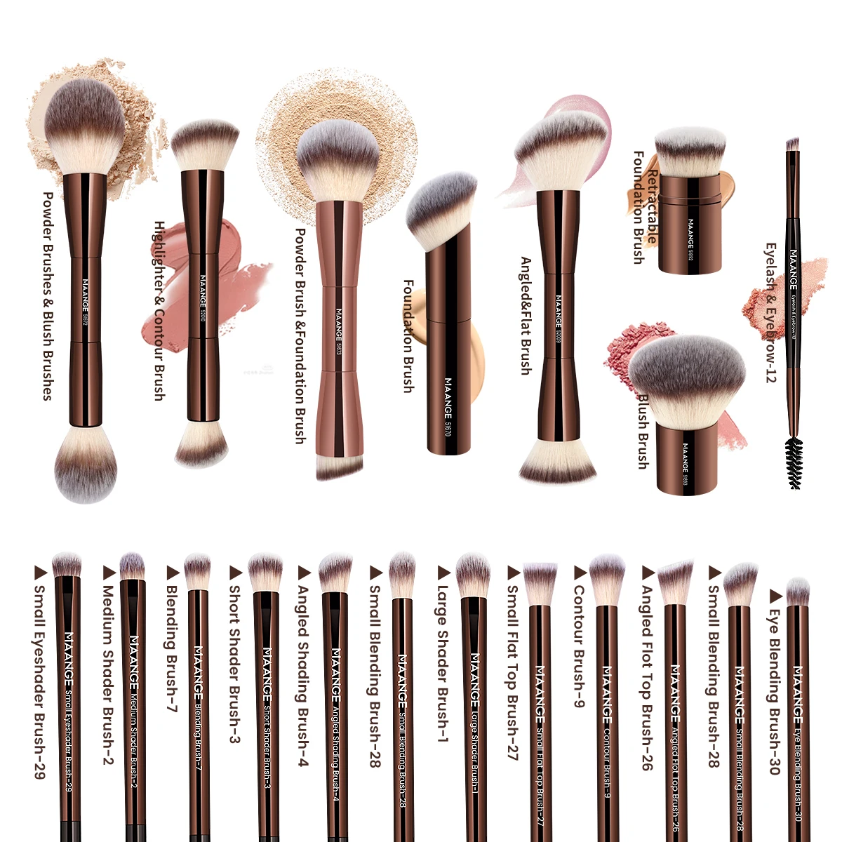 MAANGE 20 pz/set Pro Pennelli Per Trucco Double Ended Fondotinta Correttori Blush Ombretti Pennello per Crema Liquida Miscelazione di Polvere