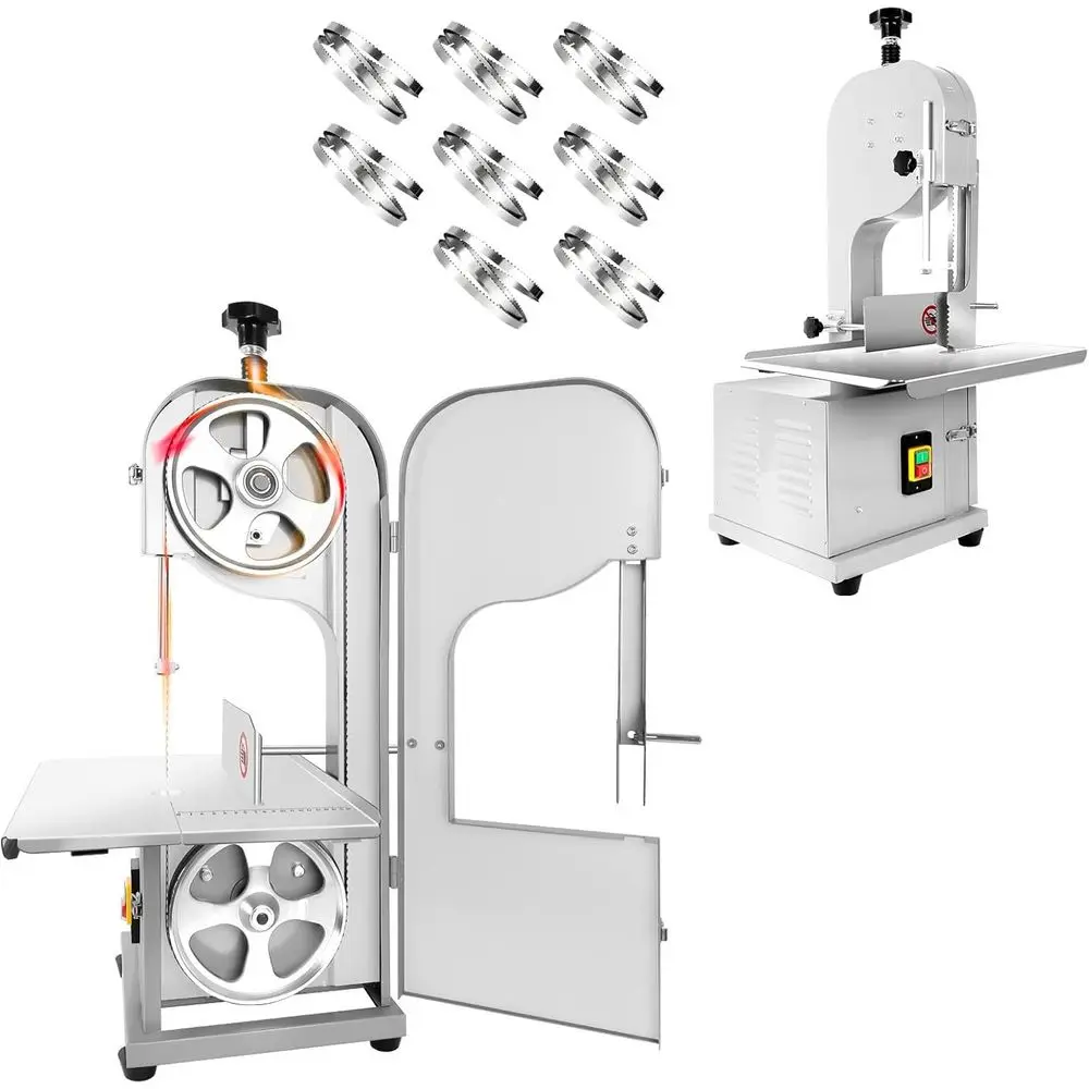 

2000W Stainless Steel Electric Meat Band Saw with 8 Blades, Adjustable Thickness, 20x16 Workbench