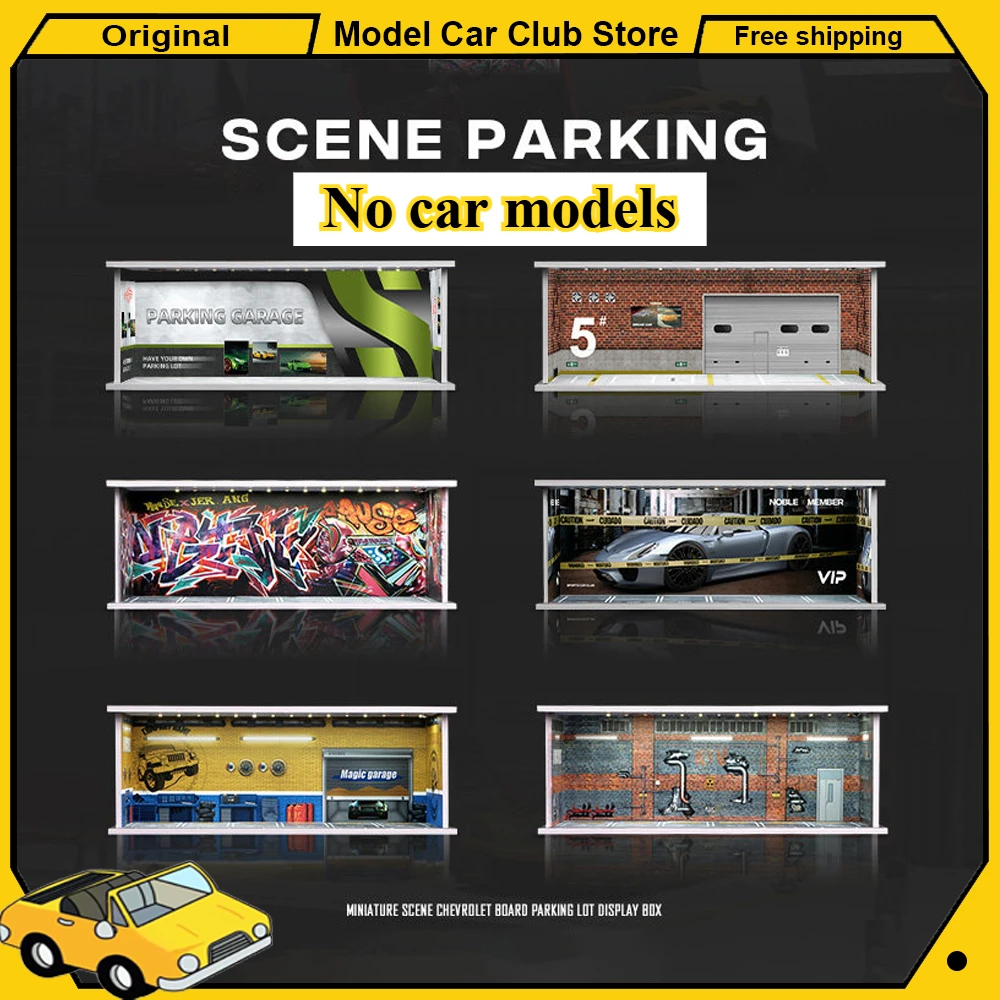 

Scene Parking 1/64 Scale Parking Space with Lights USB Alloy Car Model Display Box Plastic Miniature Diorama DIY Assembly Kit