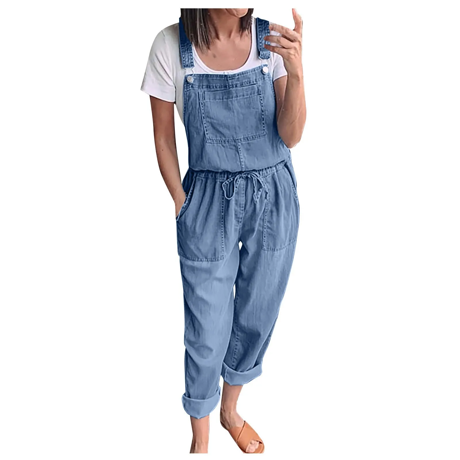 Women Denim Jumpsuits Summer Thin Comfortable Bib Playsuits High Wais Straight Beach Casual Vacation Denim Jumpsuits