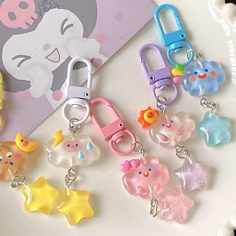 Cute Cartoon Cloud Star Keychain Pentagram Key Chain For Girls Children Decoration Key Ring Jewelry Gifts