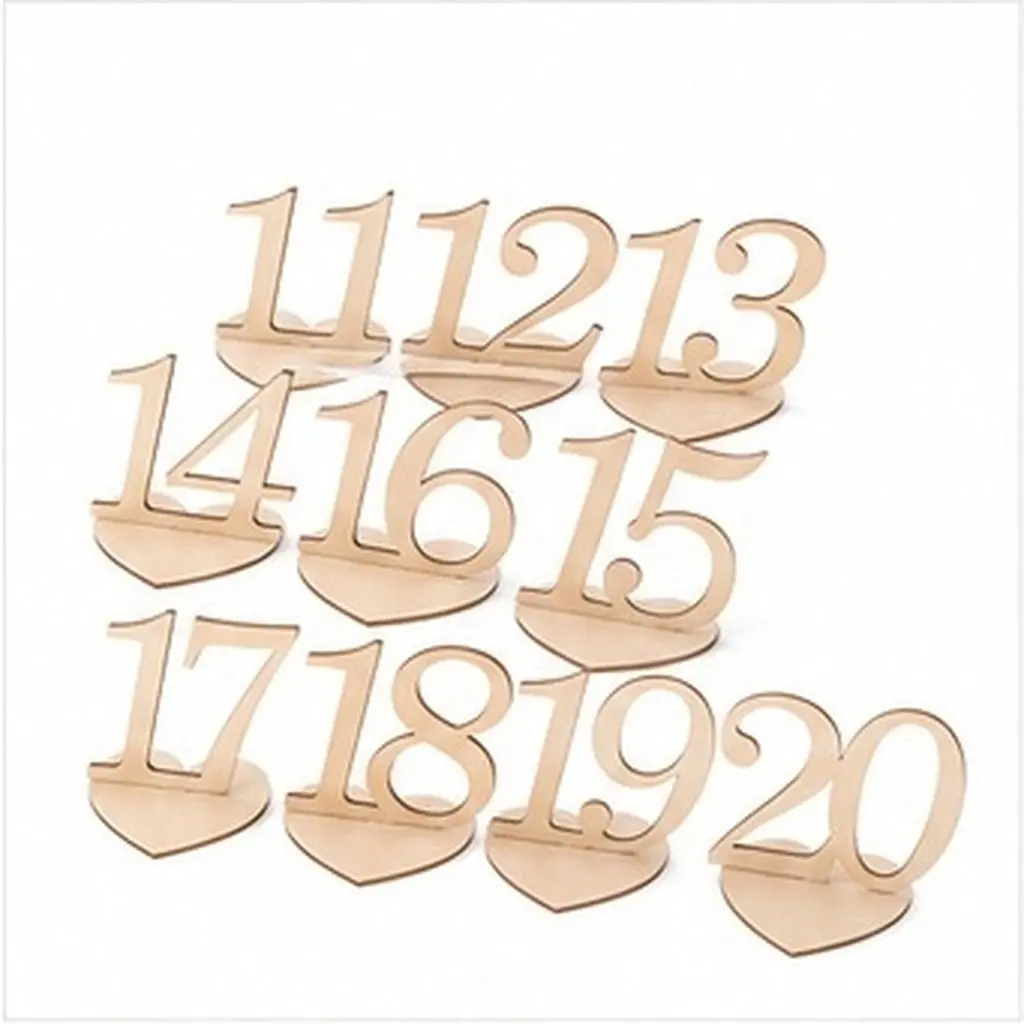 10Pcs Wooden Heart Base Table Numbers for Wedding Reception Banquet Party Restaurant Catering Standing Table Number Signs