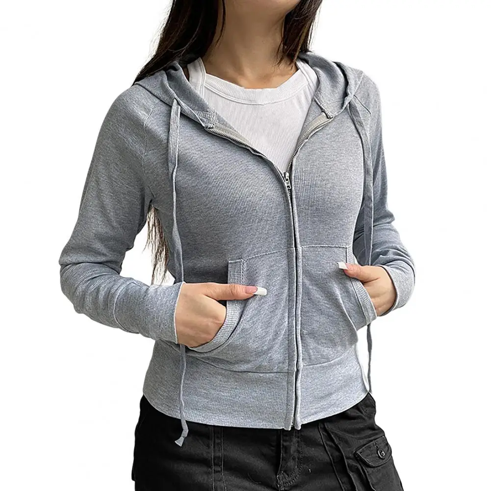 Women Hoodie Adjustable Hooded Sweatshirt Stylish Hooded Sport Jacket with Drawstring Pockets for Women Slim Fit Wear Coat