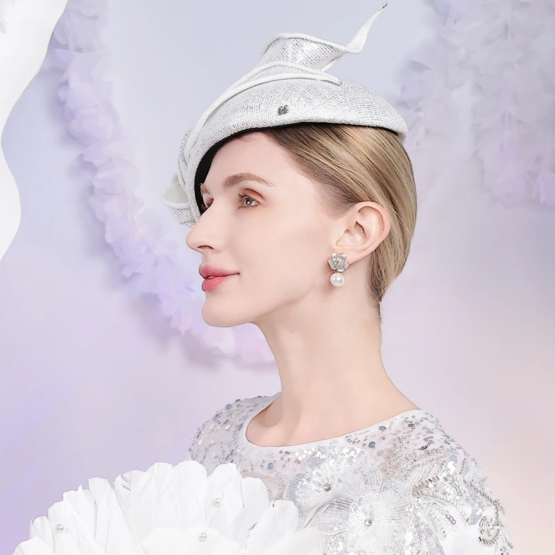 Topi Fascinator Putih Mewah FS untuk Wanita, Pesta Teh Musim Dingin, Topi Baret, Topi Pillbox Vintage 2025 untuk Pernikahan, Chapeau Femme