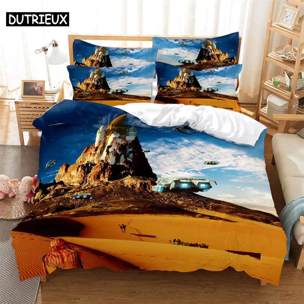 

Постельное белье в пустыне, комплект постельного белья из 3 предметов с цифровой печатью и мультфильмом полотняного переплетения для Северной Америки и Европы, комплект постельного белья Queen