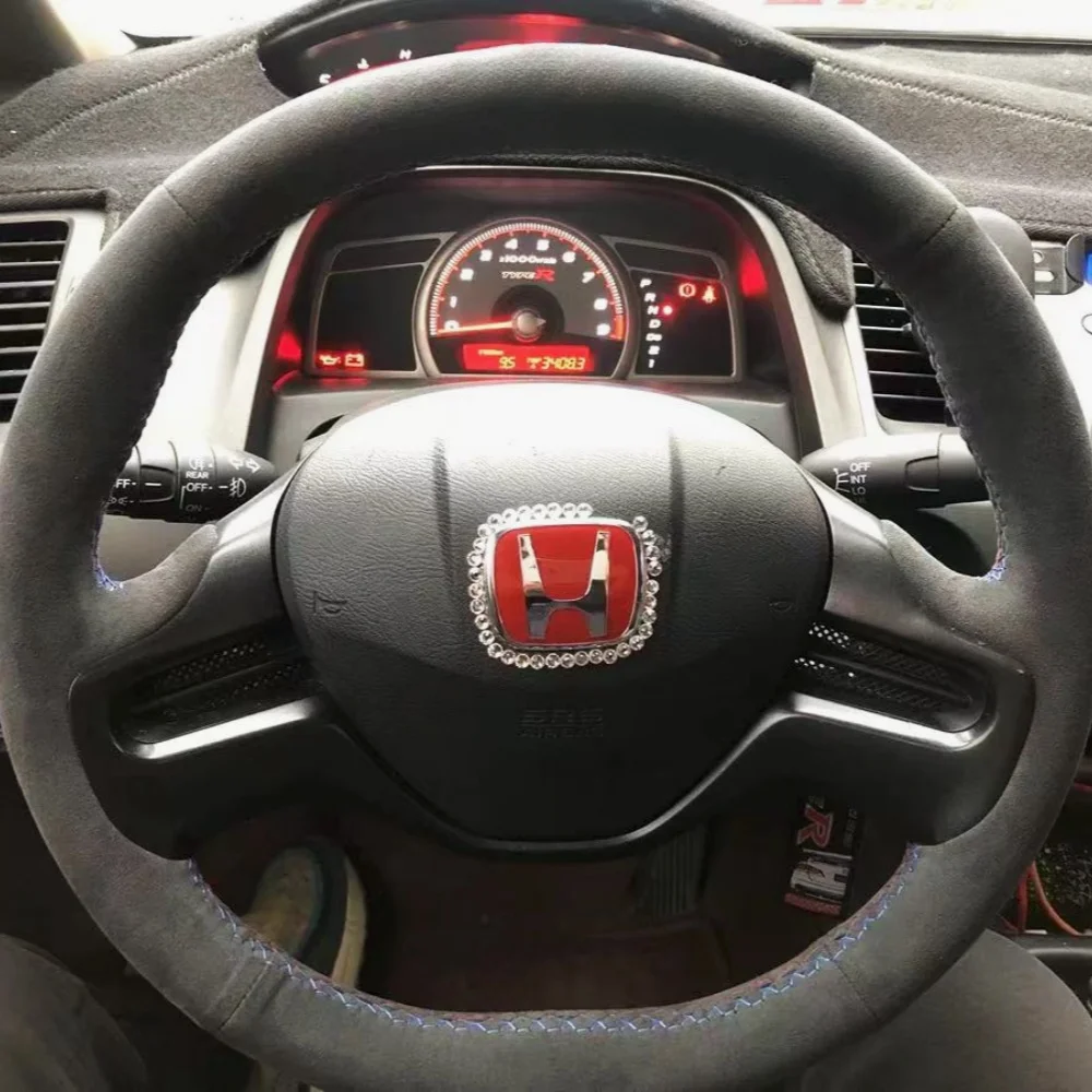 Customization Car Steering Wheel Cover Accessories Hand Sewing Suede Leather Non-Slip And Comfortable For Honda Civic 2006