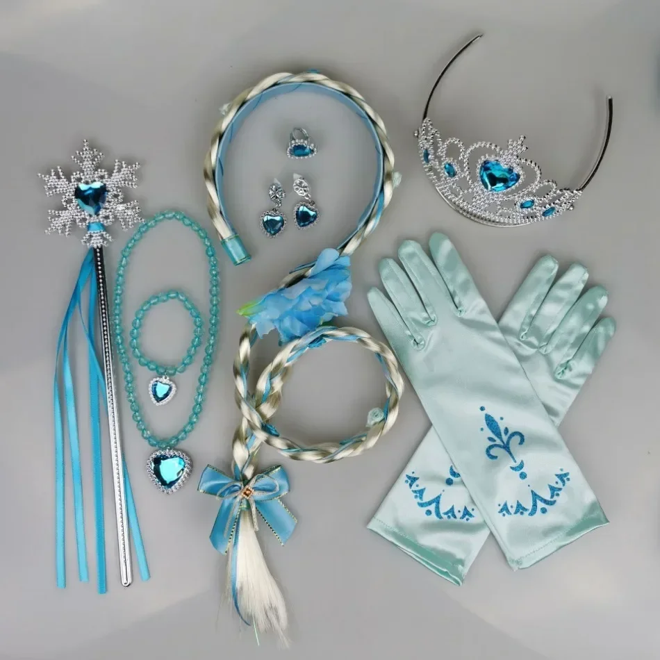 Princess Dress Up Magic Wand Queen Crown Little Girls Jewelry Necklace Bracelet Ring Earrings Kids Weaving Braid Wig Headband