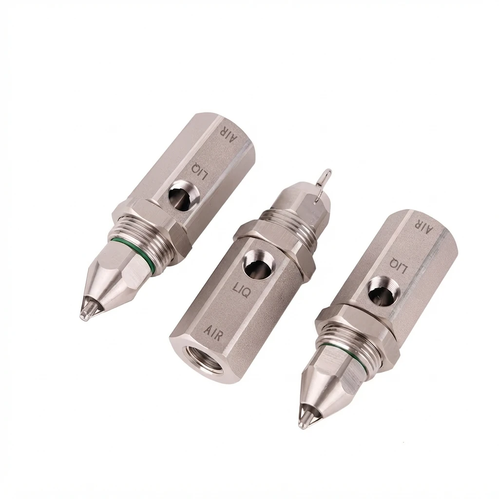 304 Stainless Steel Air Atomizing Nozzle – Ultrasonic Dry Fog, 30°/60°/80° Spray Angles for Dust Removal