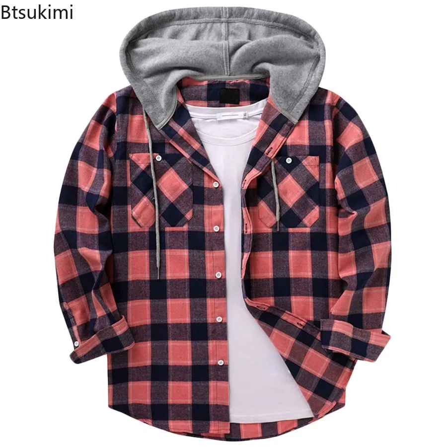 Chemise à carreaux classique pour hommes, manteau à manches longues en glouton, sweats à capuche adt, chemise décontractée, veste à capuche pour hommes, printemps, automne, nouveau