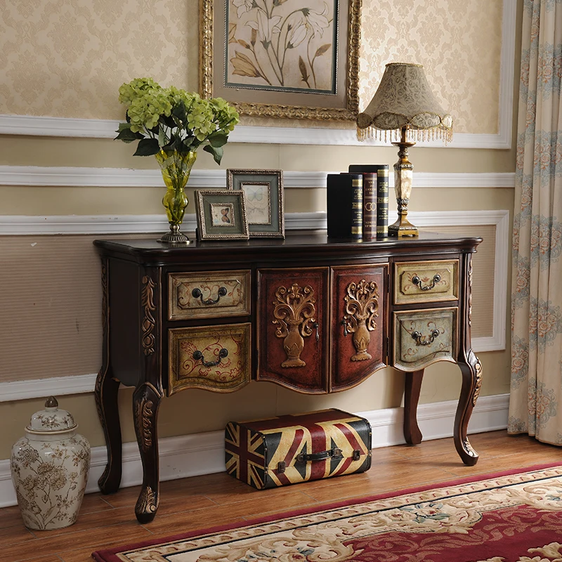 

American country solid wood old entrance table living room wall decoration table storage locker