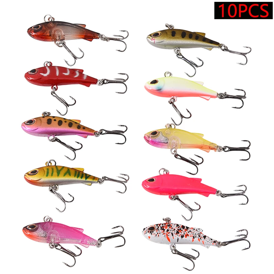 10PCS Ratlin Vibration Künstliche Köder Wobbler Für Angeln Swimbait Winter Mini Vib Sinking Eis Bass Crankbait Angeln Lockt Set