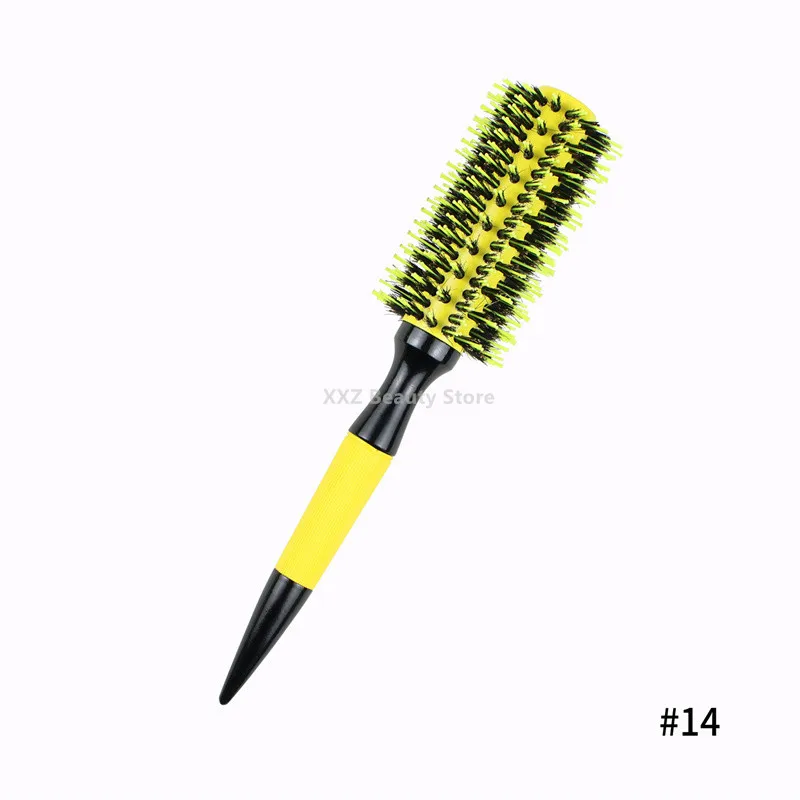 Professional 6pcs/set Yellow Wood Handle Boar Bristles Round Hair Comb Hairdressing Hair Brush Barber Salon Styling Tools